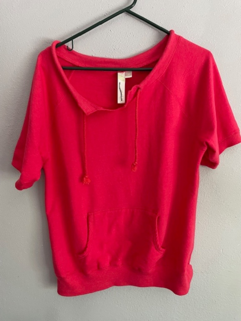 Green Tea Hot Pink Short Sleeve Sweatshirt Kangaroo Pocket M
